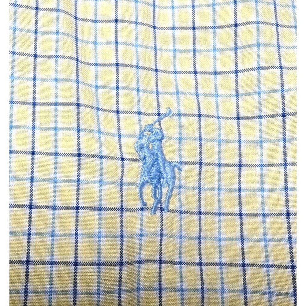 POLO RALPH LAUREN Mens Oxford Classic‎ Fit Shirt Small Navy Yellow Plaid Cotton